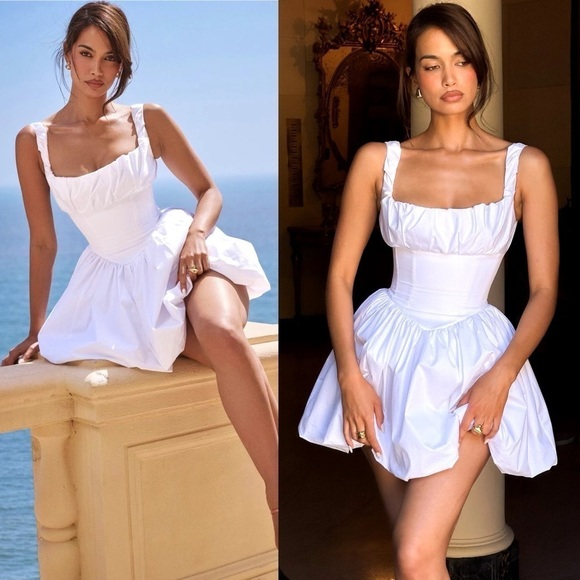 House of CB- Le Puff White Cotton Tulle Mini Dress Square Neck Romantic Size M - Picture 1 of 16